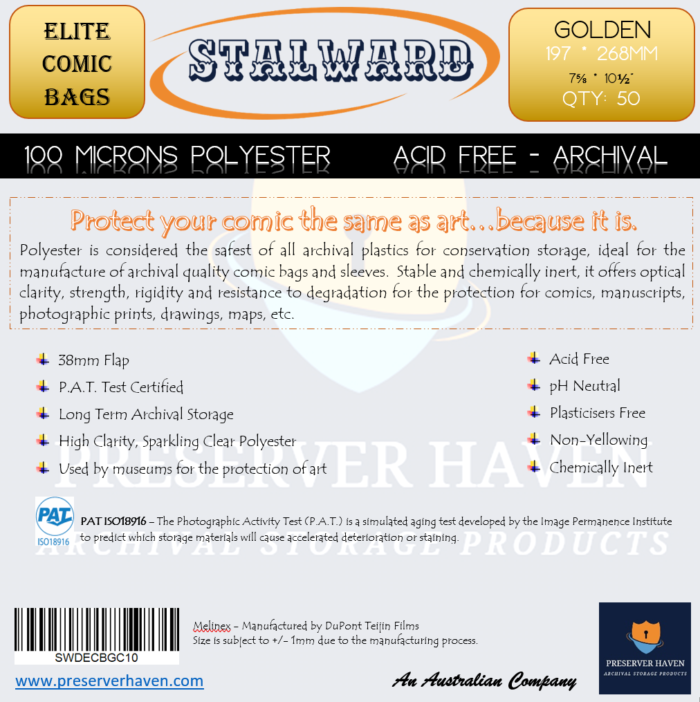 Stalward Elite Polyester Comic Bags – Golden 50
