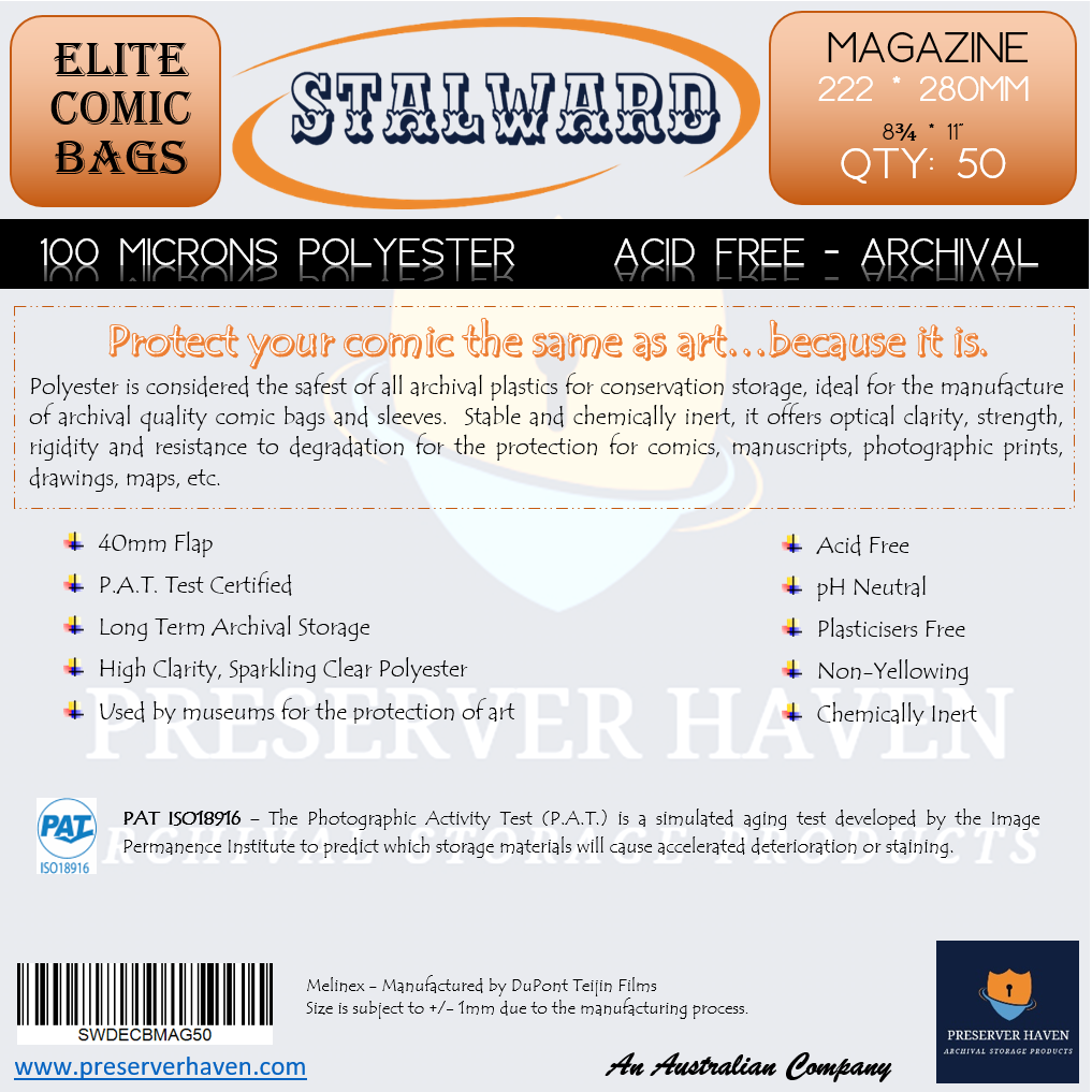 Stalward Elite Polyester Comic Bags – Magazine 50