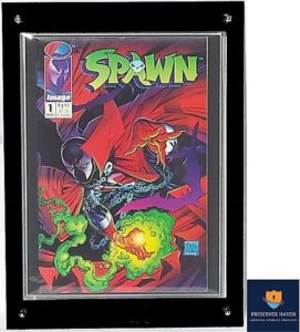 Comic Book Display Frame Golden size Black. 93% UV Protection. Spawn
