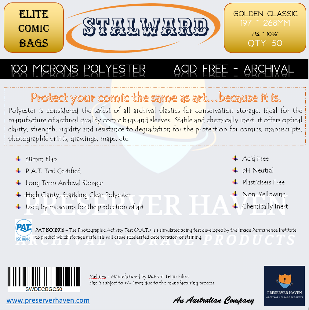 Stalward Elite Polyester Comic Bags – Golden Classic 50