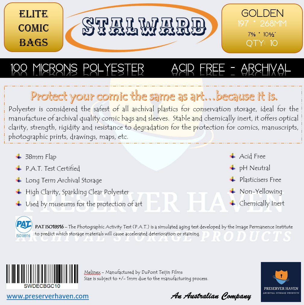 Stalward Elite Polyester Comic Bags – Golden 10