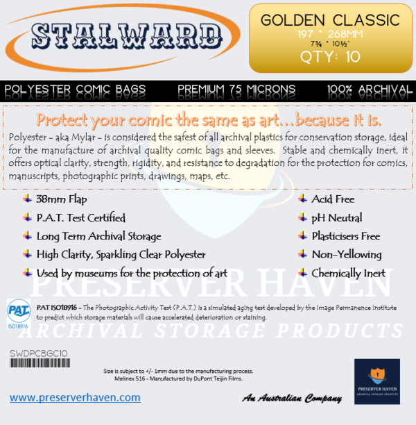 Premium Polyester Comic Bag Golden Classic Pack 10