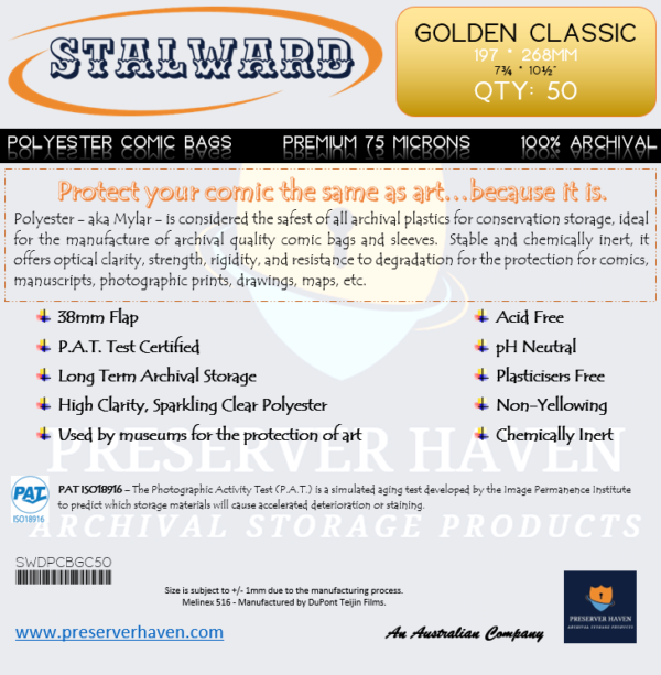 Premium Polyester Comic Bag Golden Classic Pack 50