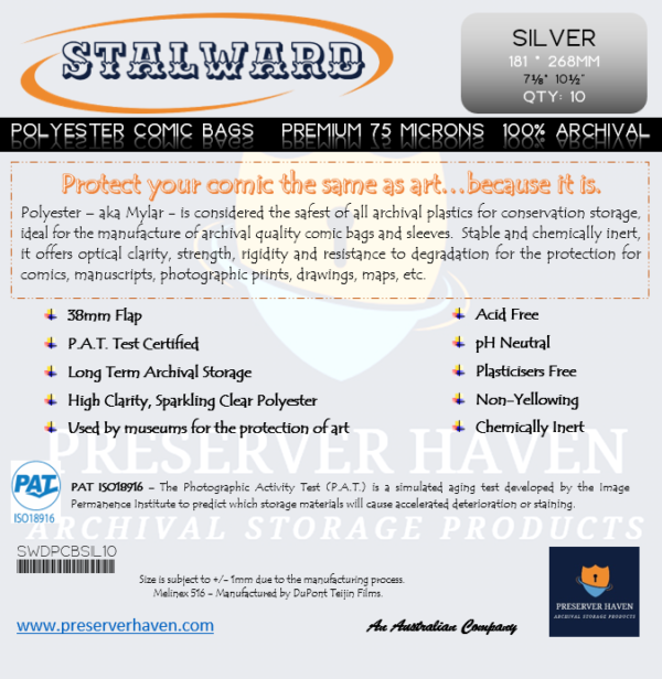 Premium Polyester Comic Bag Silver Pack 10