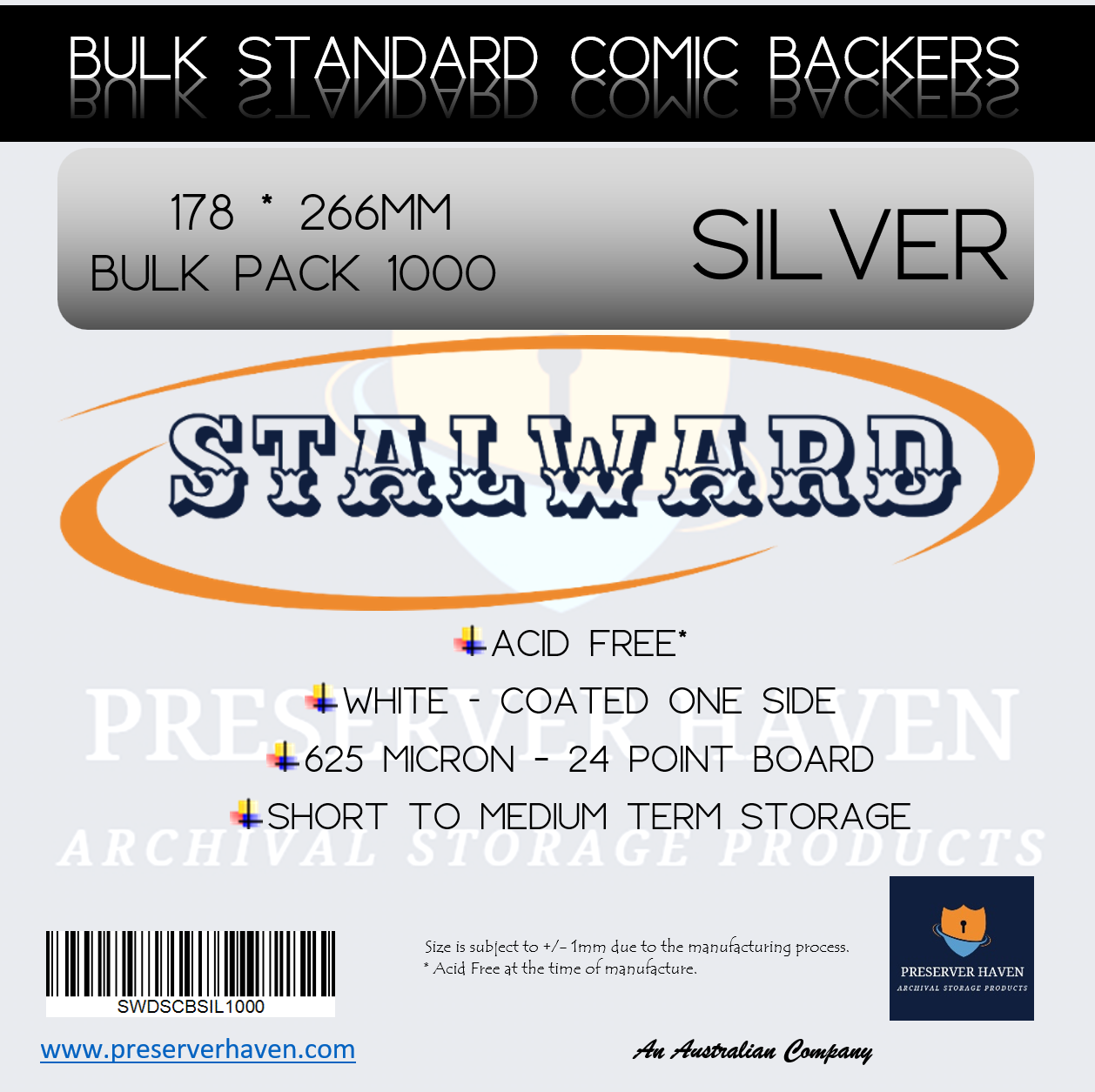 Stalward Standard Comic Backing Boards Bulk Pack Silver 1000