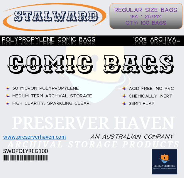 Stalward polypropylene regular size standard comic bags