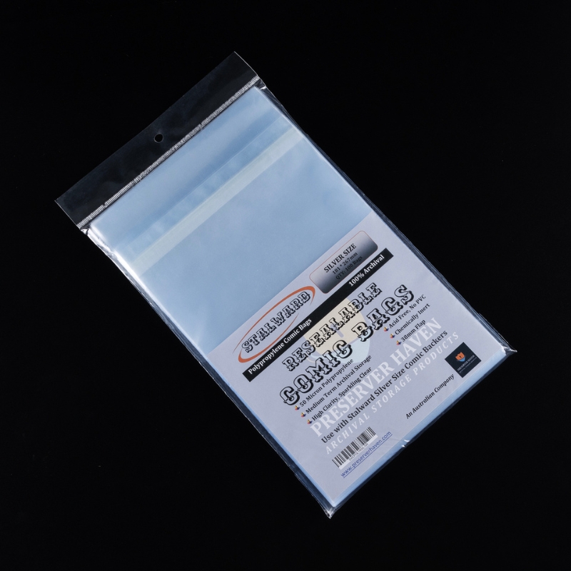 Stalward polypropylene resealable silver size standard comic bags